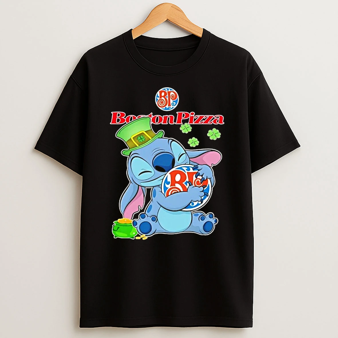 Stitch Hug The Boston Pizza Logo Happy Patricks Day T Shirt