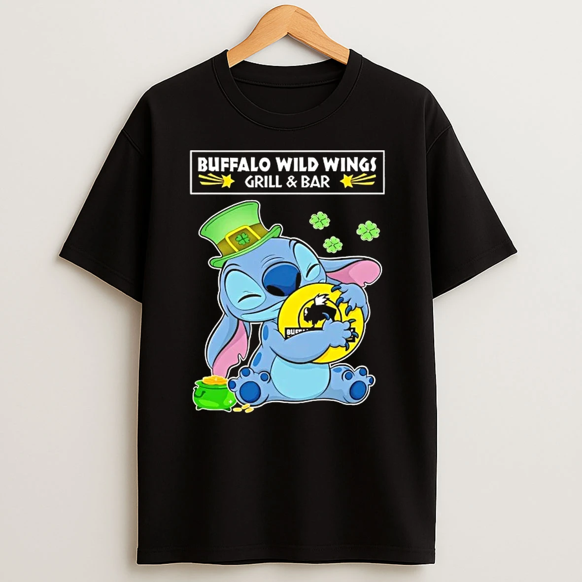 Stitch Hug The Buffalo Wild Wings Grill And Bar Logo Happy Patricks Day T Shirt