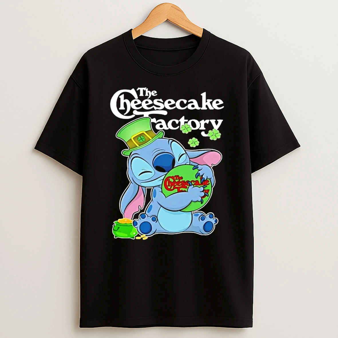 Stitch Hug The Cheesecake Factory Logo Happy Patricks Day T Shirt