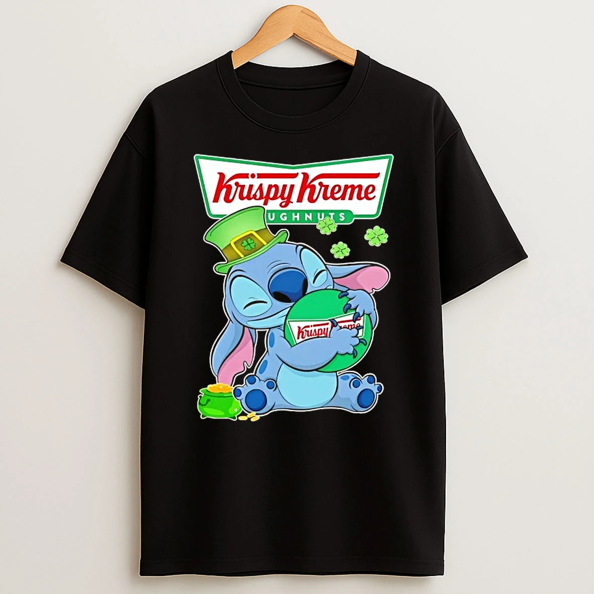 Stitch Hug The Krispy Kreme Logo Happy Patricks Day T Shirt
