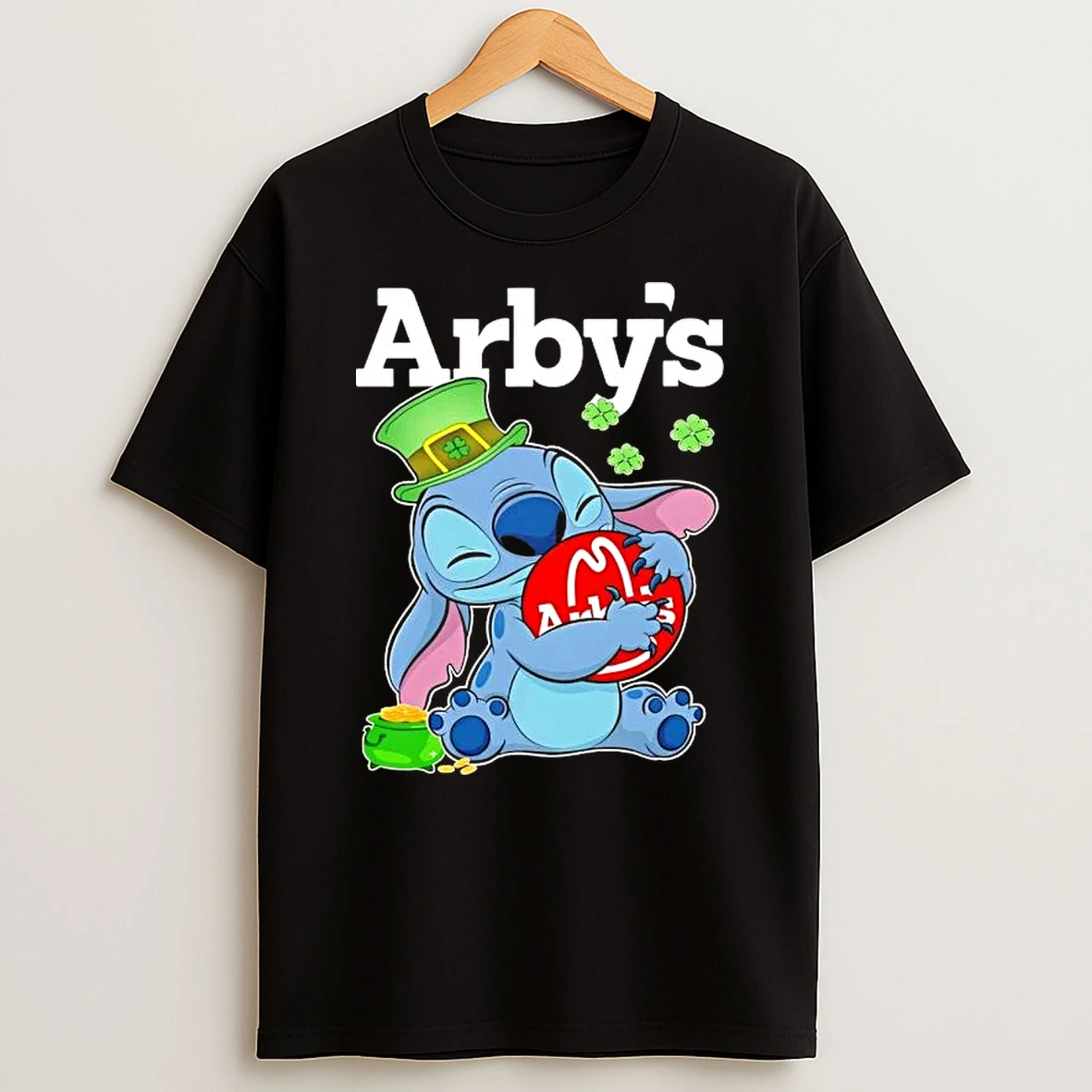 Stitch With St Patricks Hug Arbys Logo T Shirt