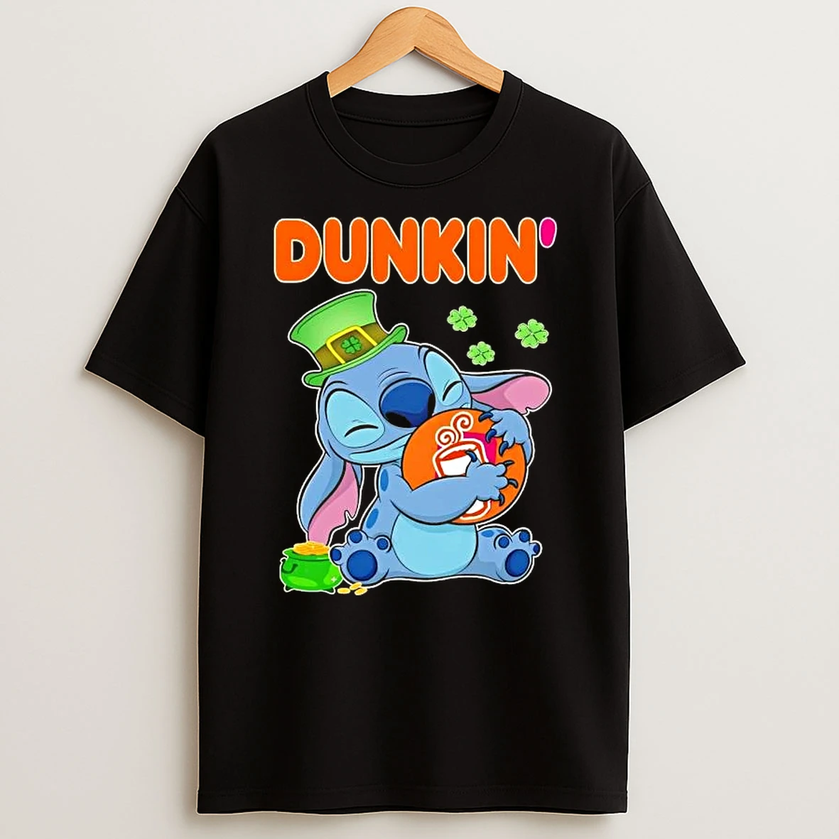 Stitch With St Patricks Hug Dunkin Donuts Logo T Shirt