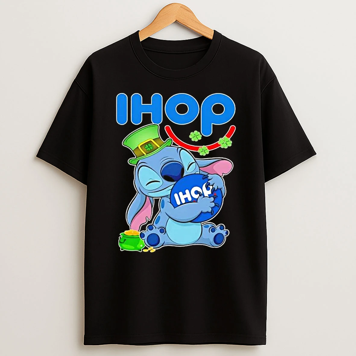 Stitch With St Patricks Hug Ihop Logo T Shirt