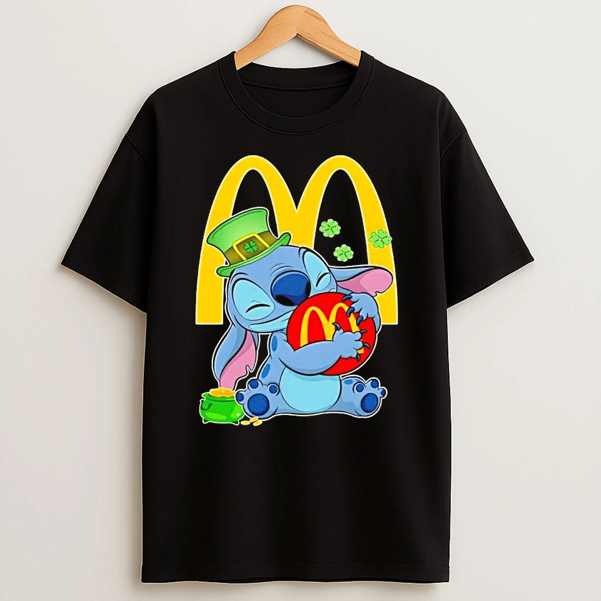 Stitch With St Patricks Hug Mcdonalds Logo T Shirt