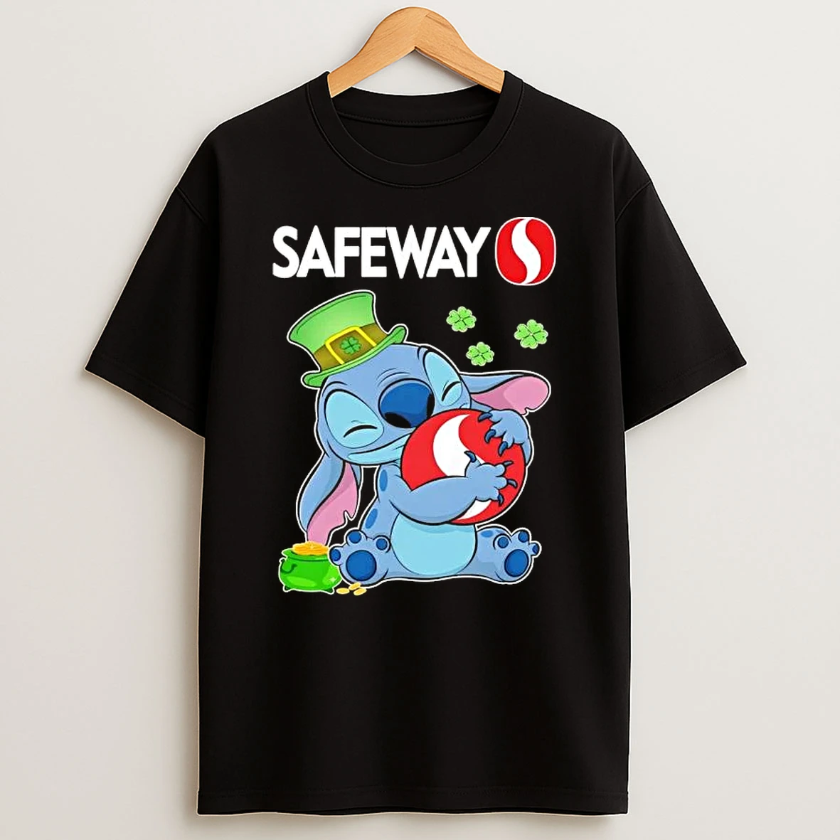 Stitch With St Patricks Hug Safeway Logo T Shirt