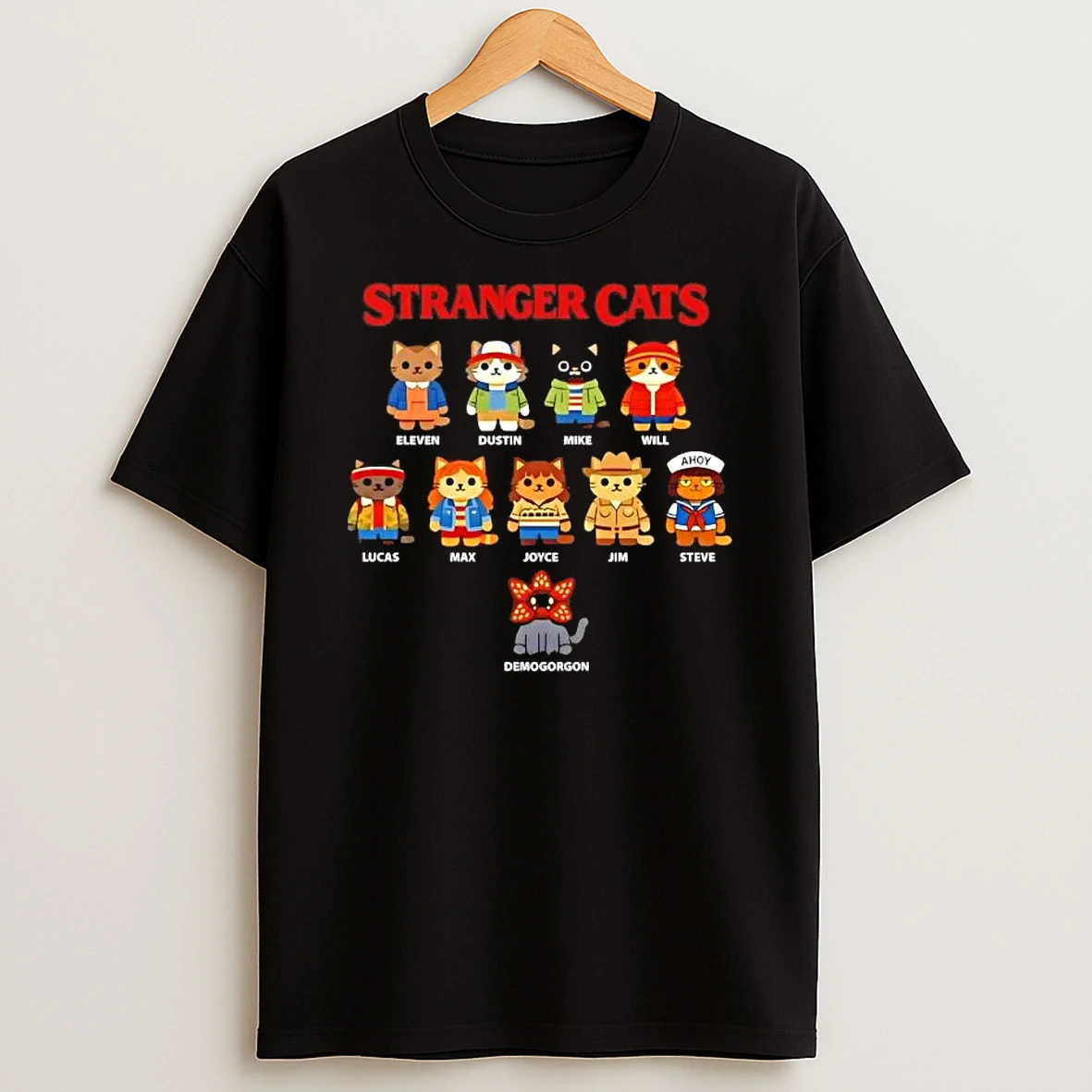 Stranger Cats Eleven Dustin Mike Will Lucas Max Joyce Jim Steve Demogorgon T Shirt