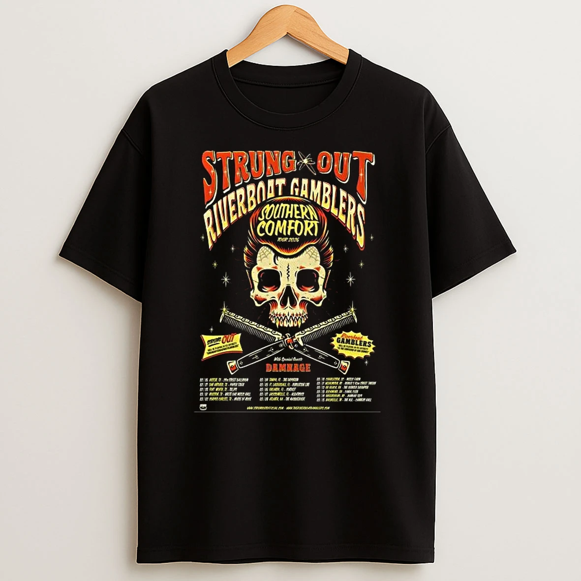 Strung Out Riverboat Gamblers Southern Comfort Tour 2026 T Shirt