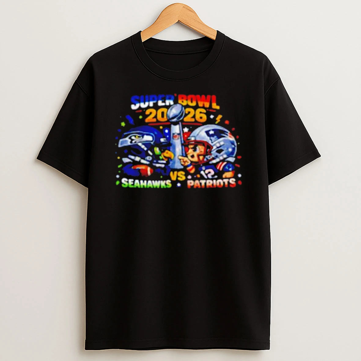 Super Bowl 2026 Seahawks Vs Patriots Matchup Chibi Style T Shirt