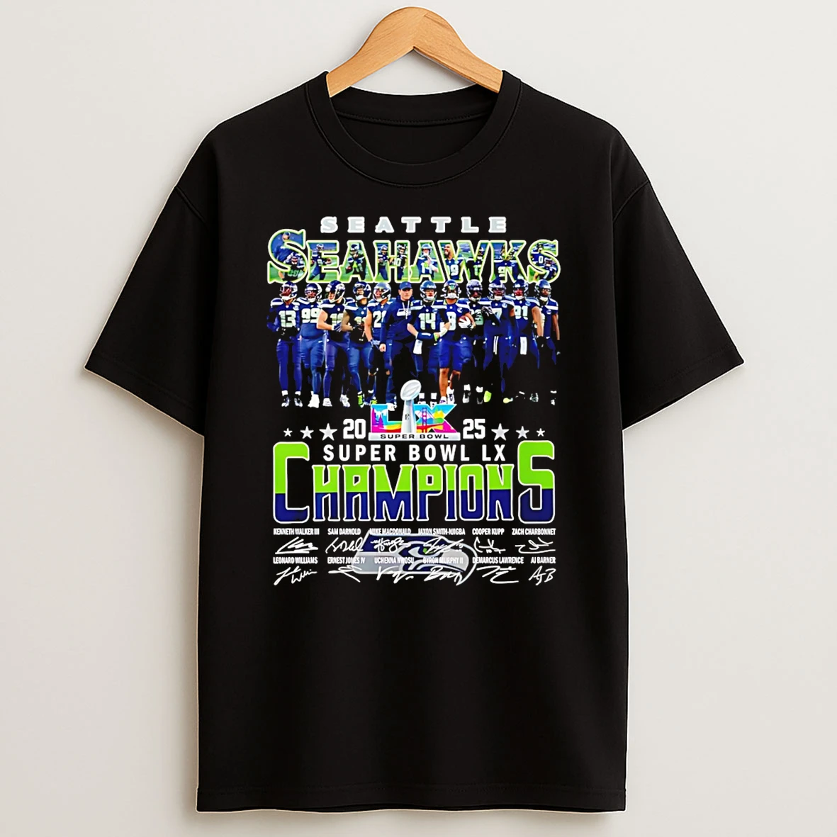 Super Bowl Champions 2025 Seattle Seahawks Signatures T Shirt