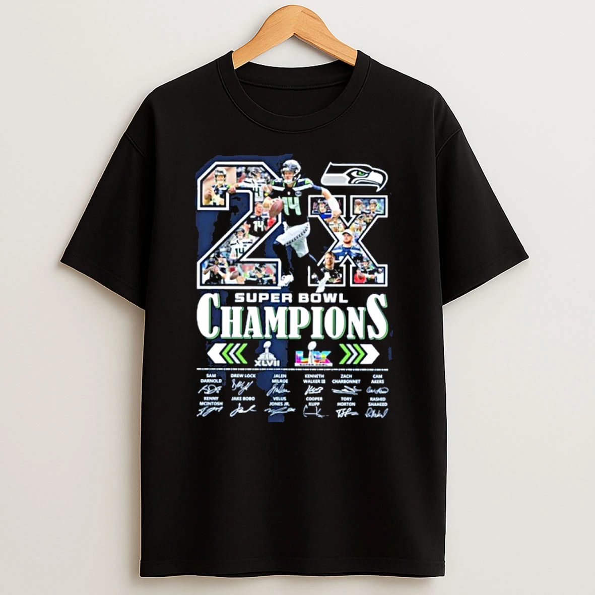 Super Bowl Champions 2x Player Signature T Shirt