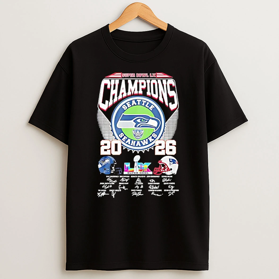 Super Bowl Lx Champions 2026 Seattle Seahawks X New England Patriots Graphic T Shirt