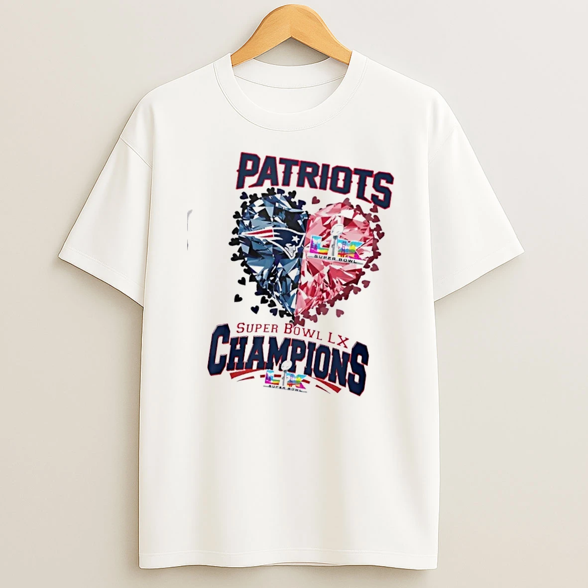 Super Bowl Lx Champions New England Patriots Diamond Hearts T Shirt