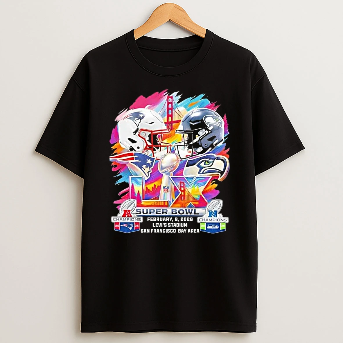 Super Bowl Lx February 8 2026 Levis Stadium Seattle Seahawks Vs New England Patriots Football Helmets T Shirt