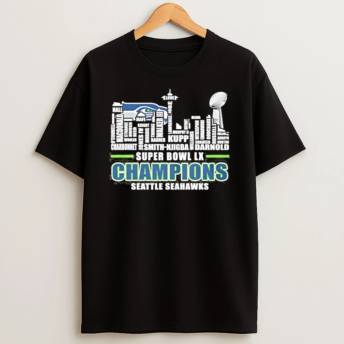 Super Bowl Lix Champions Seattle Seahawks Typo City T Shirt
