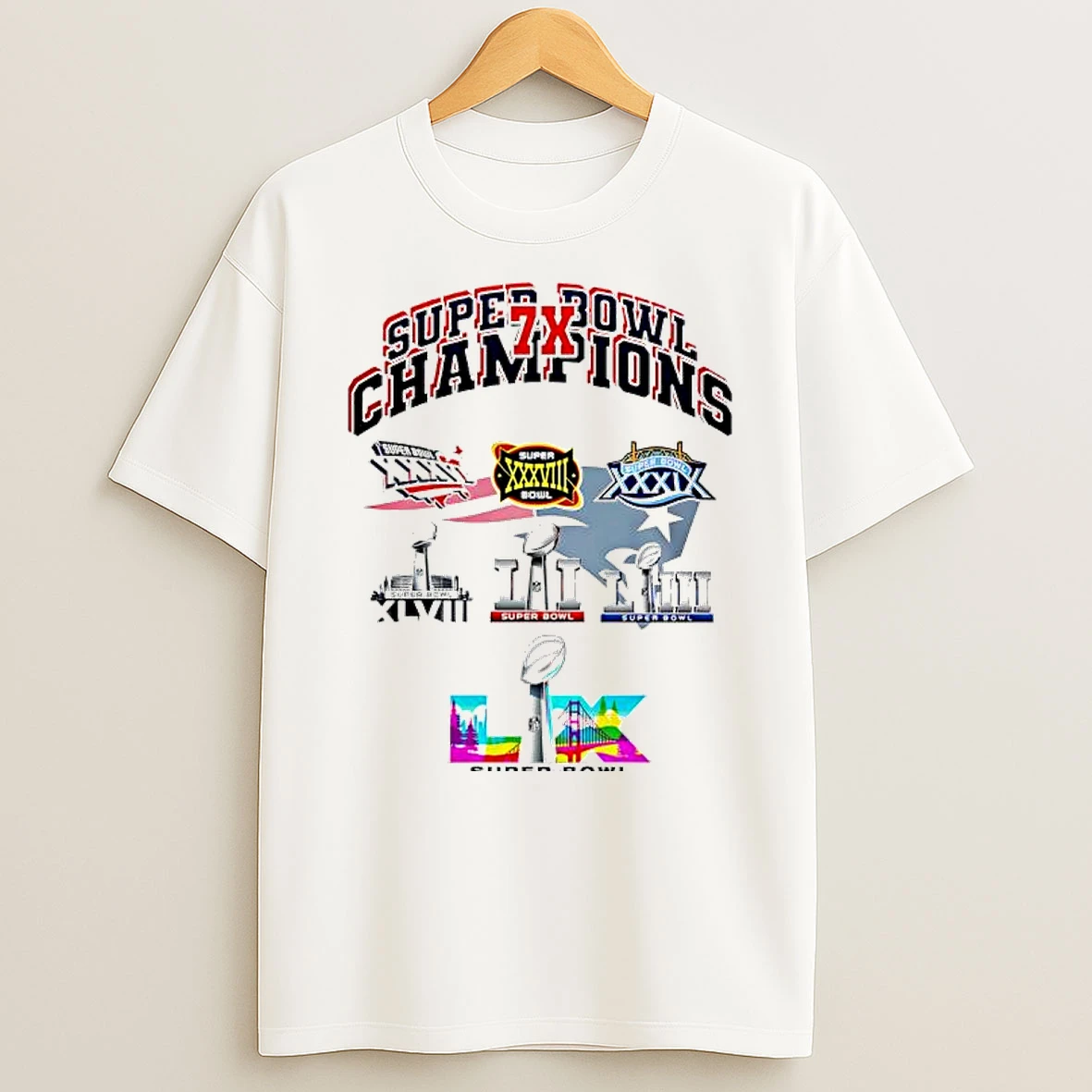 Super Bowl Champions 7x New England Patriots Winner Years Graphic T Shirt