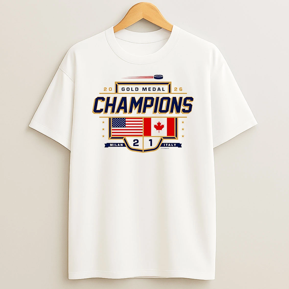 Team Usa Hockey Gold Medal Champion 2 1 Score T Shirt