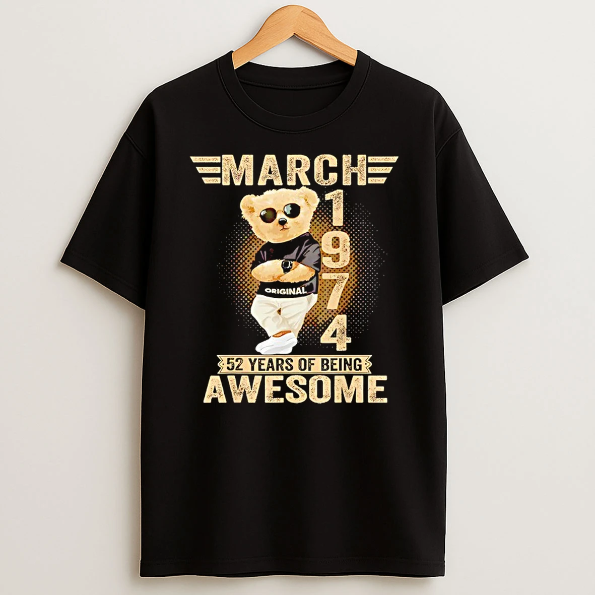 Teddy Bear Wearing Glasses March 1974 52 Years Of Being Awesome T Shirt