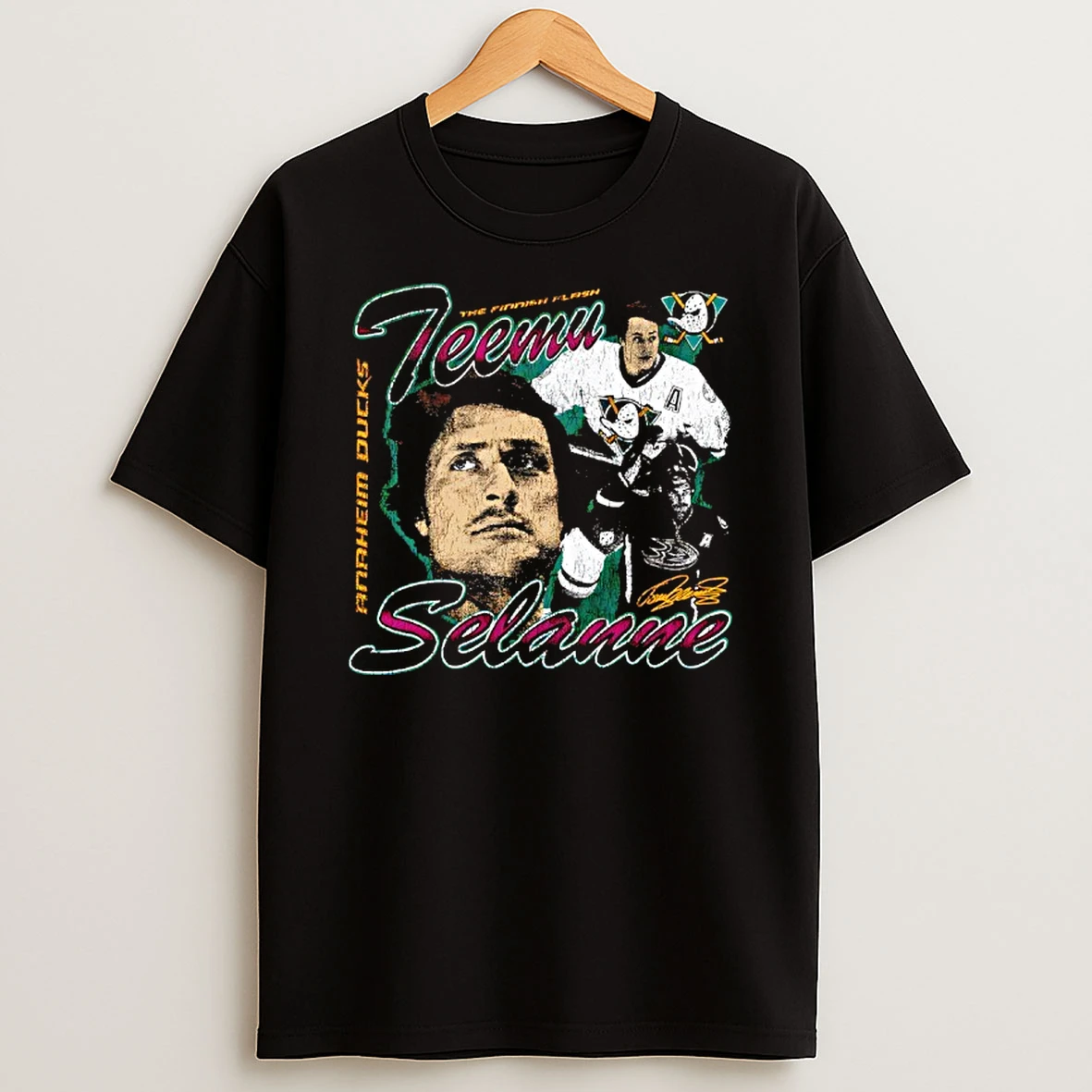 The Finnish Flash Teemu Selanne Anaheim Ducks Signature T Shirt