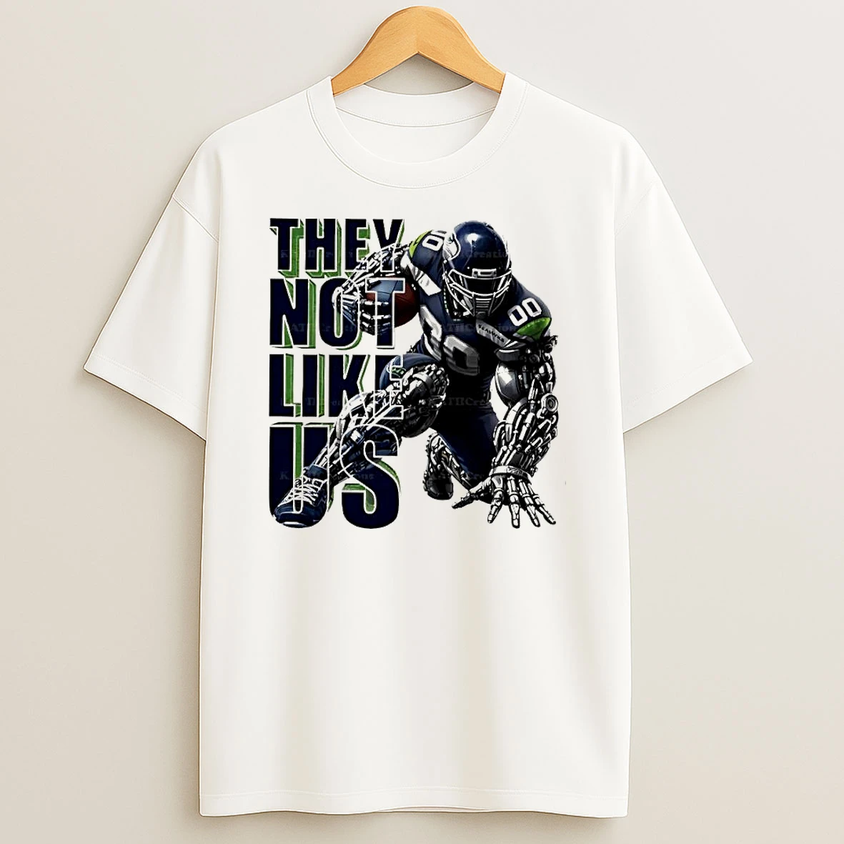 They Not Like Us Seattle Seahawks Robot Cyborg Football Player T Shirt