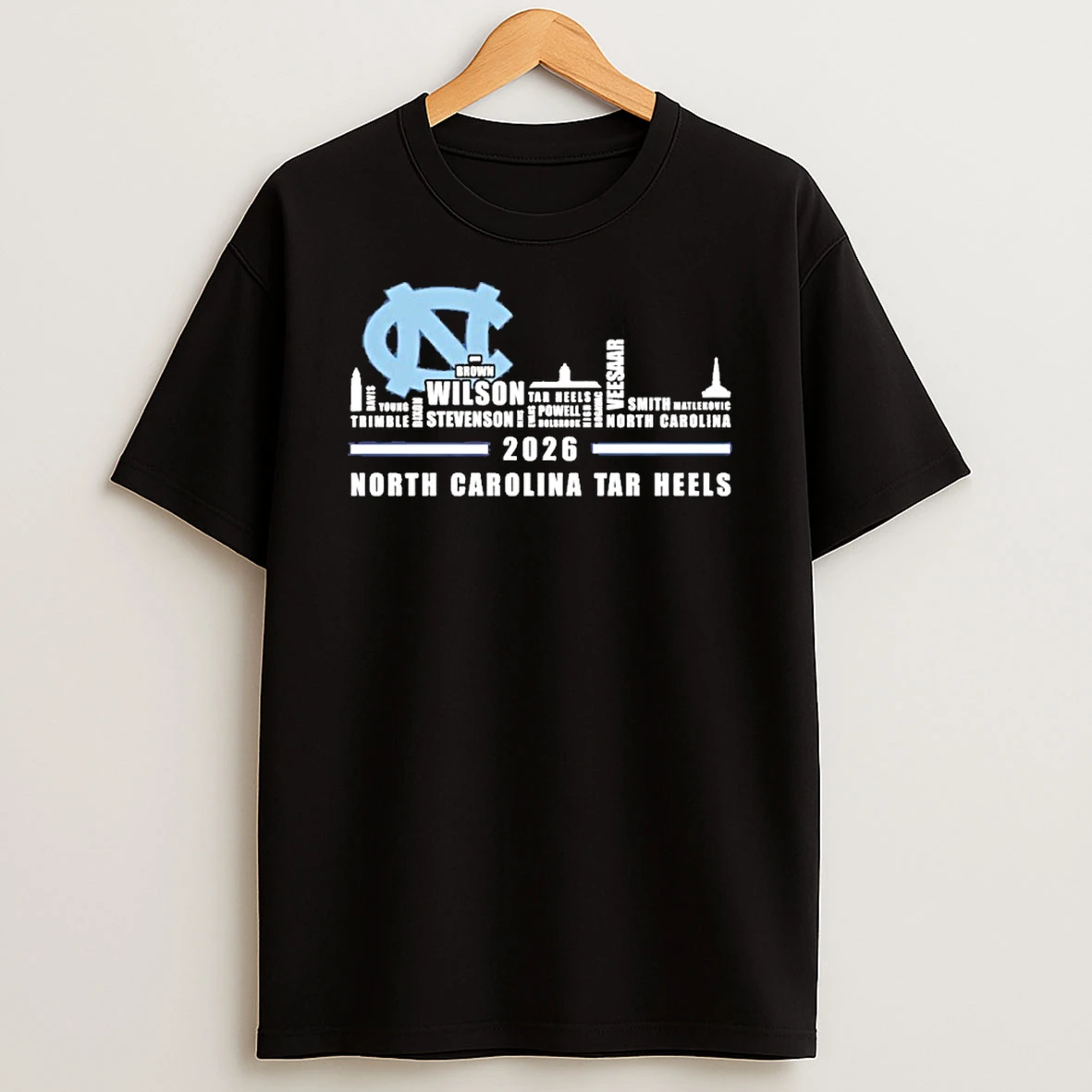 Unc Basketball Skyline Player Names 2026 T Shirt