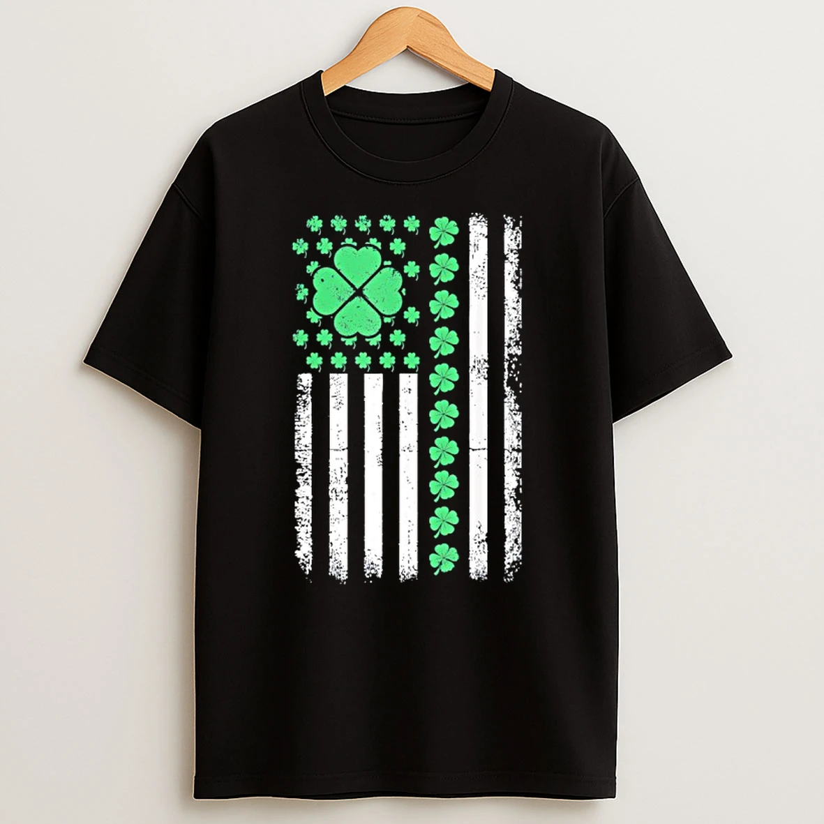 Us American Flag Design With Shamrocks For St Patricks Day T Shirt