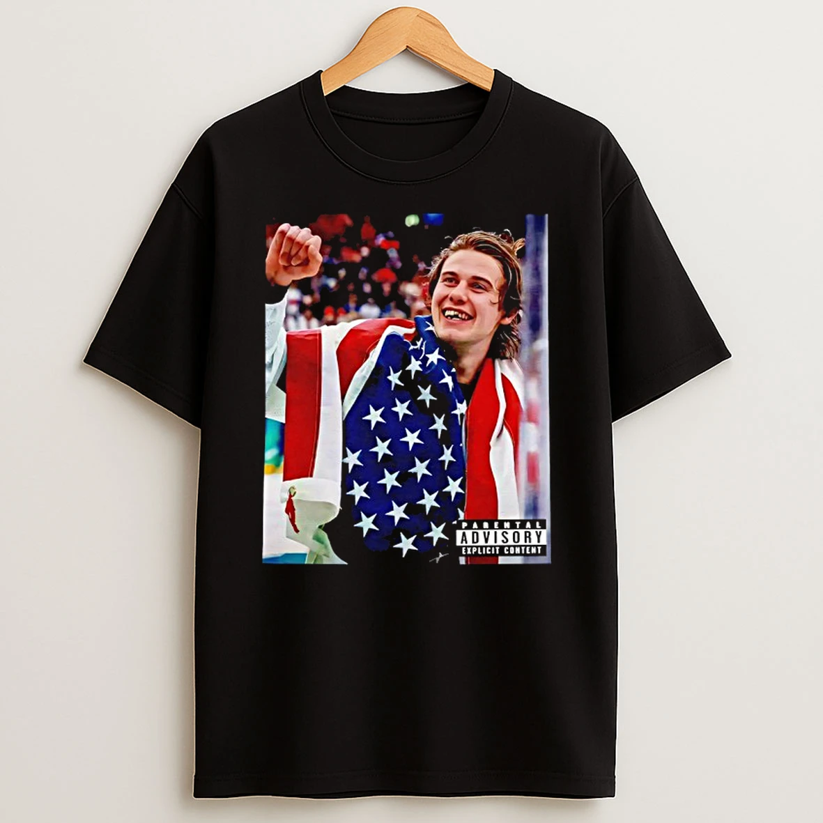 Usa Champions Jack Hughes Victory Flag T Shirt