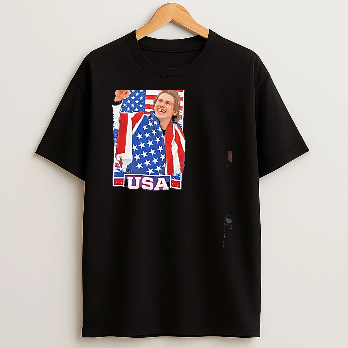 Usa Gold Hockey Jack Hughes Patriotic Hockey T Shirt