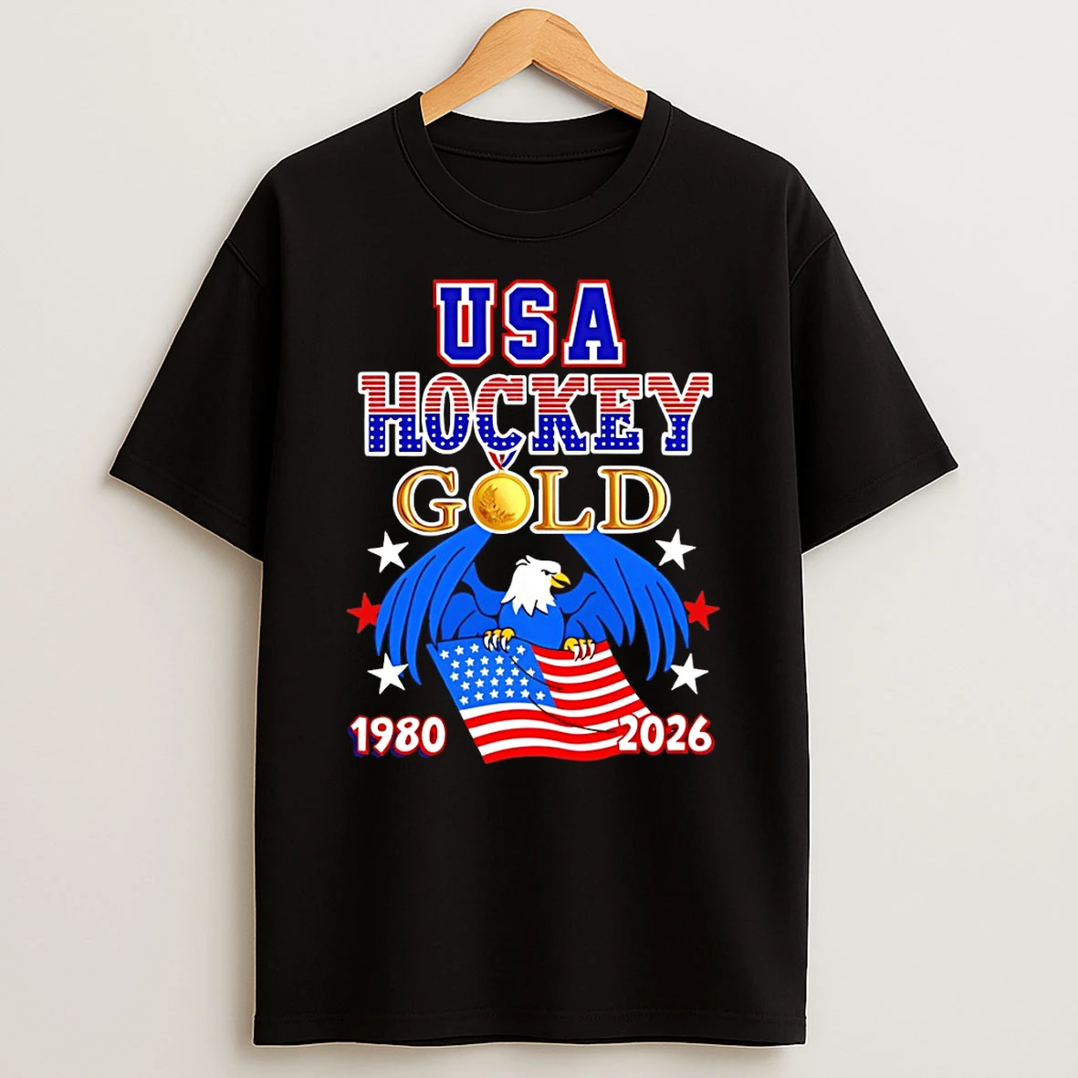 Usa Hockey Gold American Flag 1980 2026 Olympic Milano Cortina 2026 Winter Sports T Shirt
