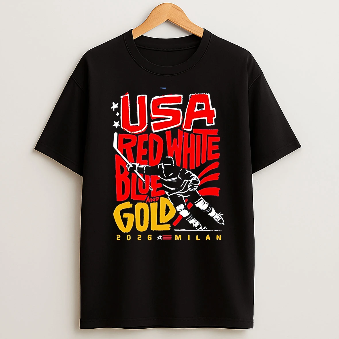 Usa Hockey Red White Blue And Gold 2026 Champions Milan T Shirt