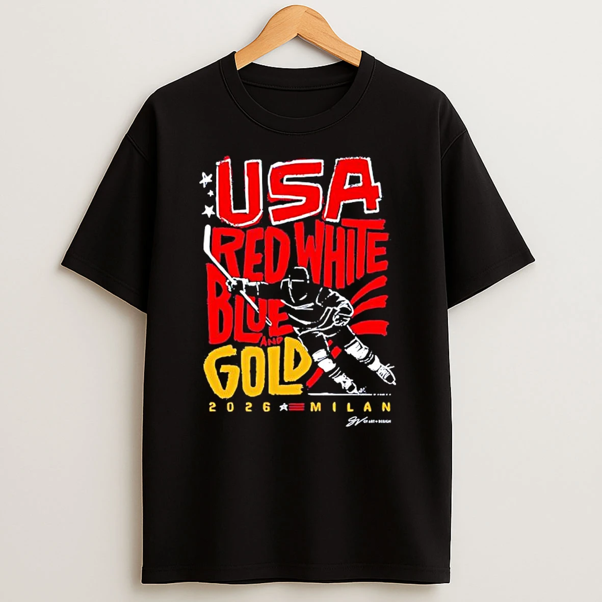 Usa Hockey Red White Blue And Gold 2026 Milan T Shirt