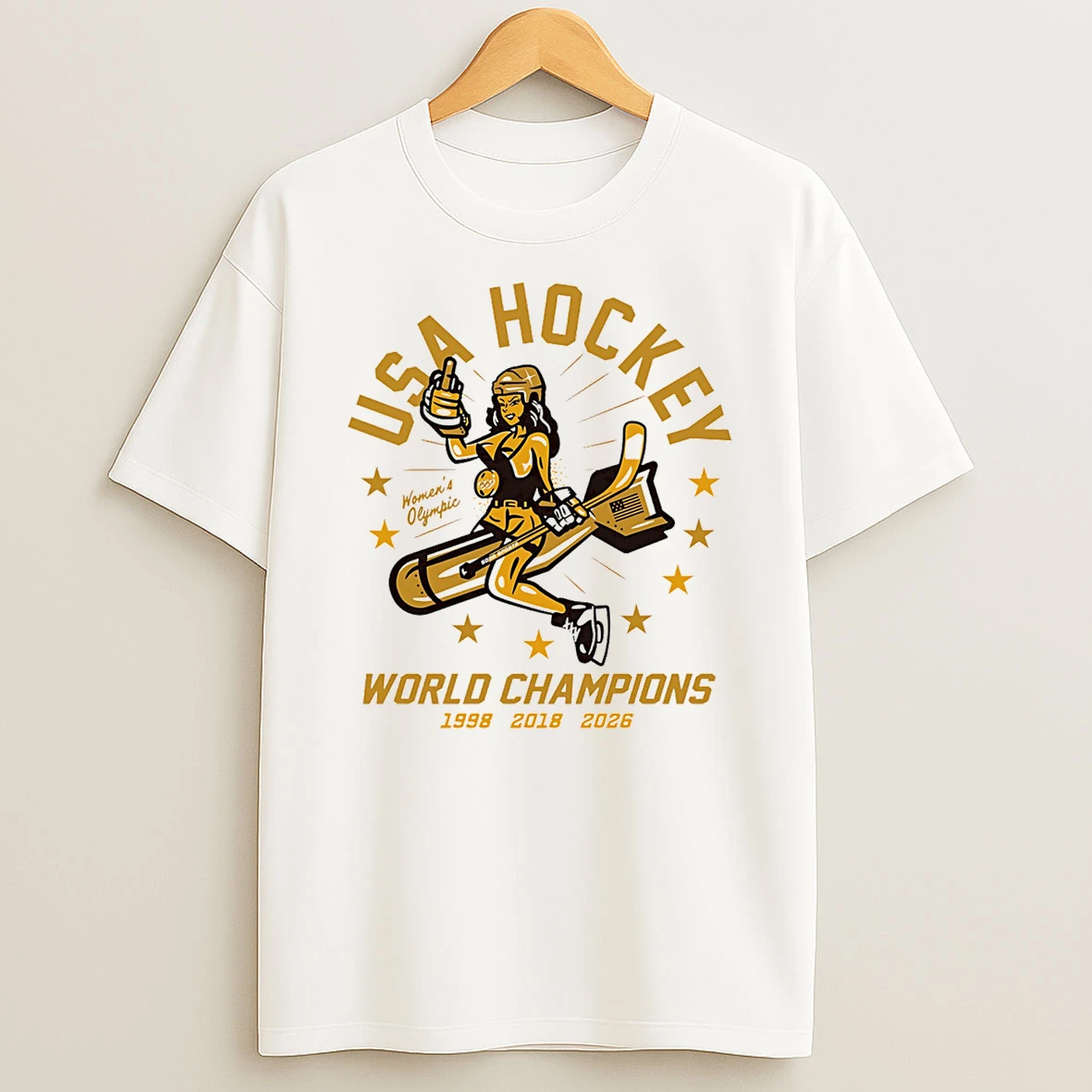 Usa Hockey Womens Olympic World Champions 2026 3 Time 98 18 26 Gold T Shirt