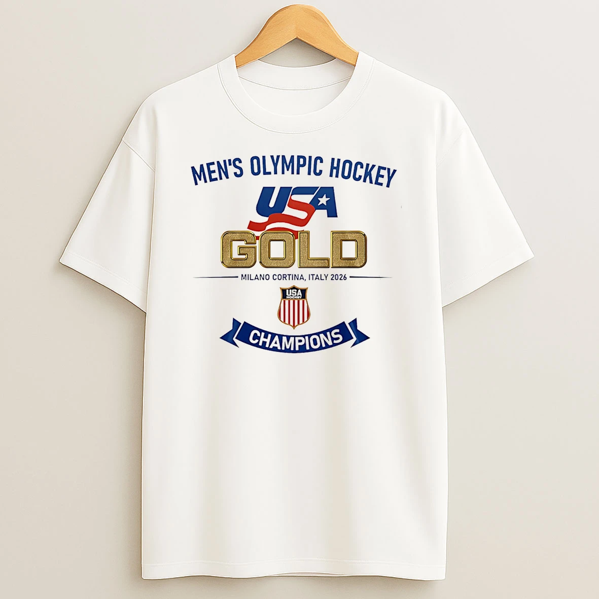 Usa Mens Olympic Hockey Gold Champions Logo T Shirt