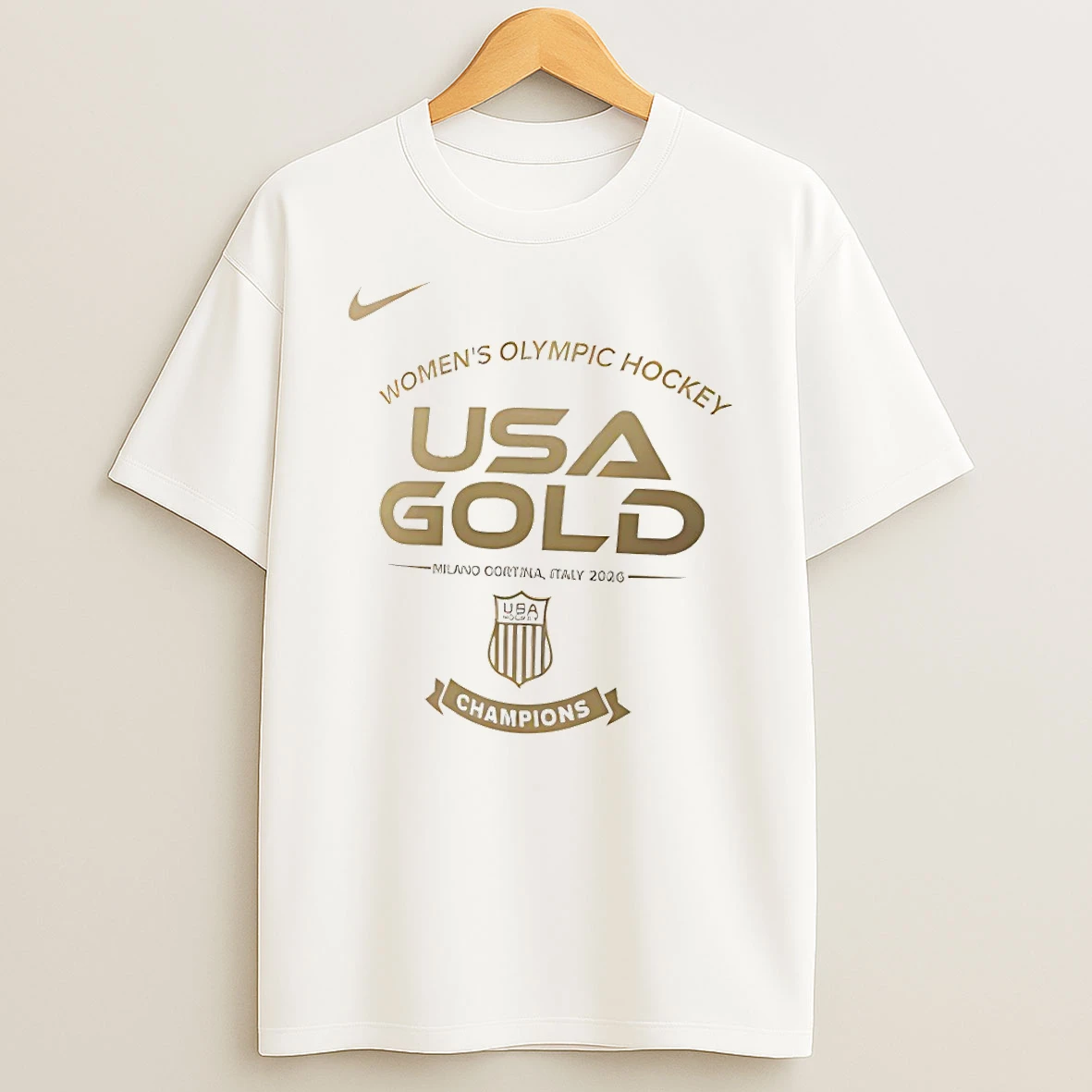 Usa Hockey Nike Mens Olympic Usa Gold Milano Cortina Italy 2026 T Shirt