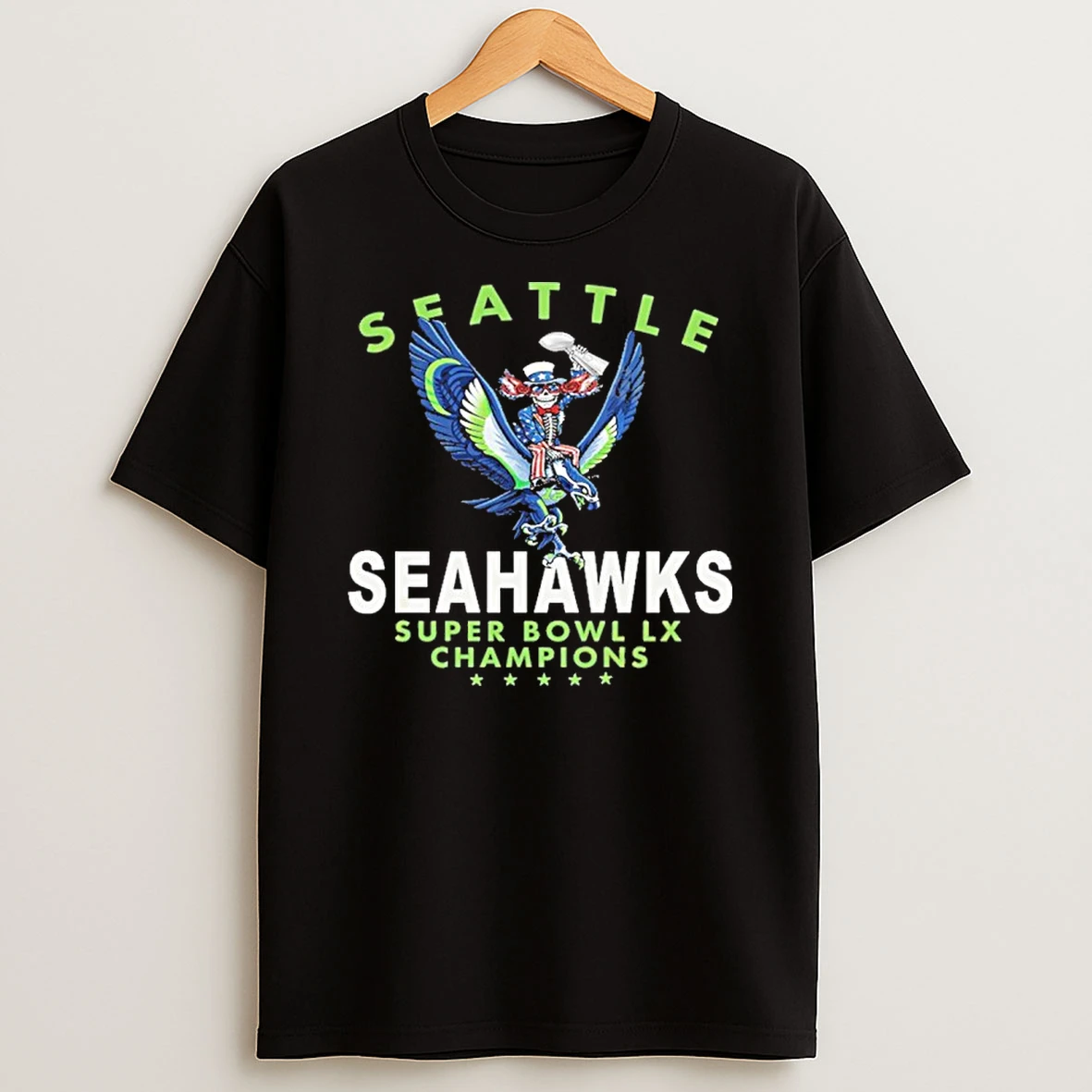 Uncle Sam X Seattle Seahawks Deadhead Super Bowl Lx Champions T Shirt