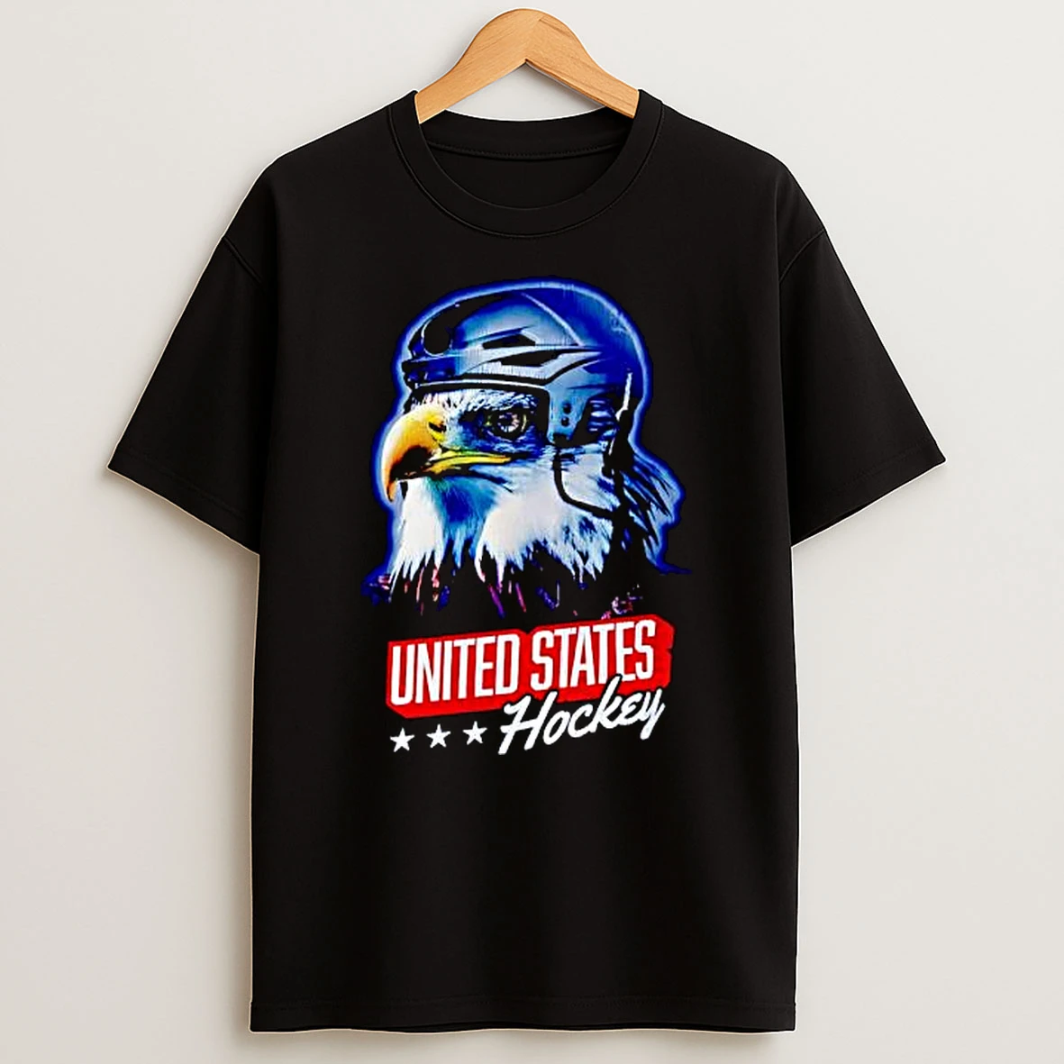 United States Hockey Eagle In Helmet With Stars T Shirt