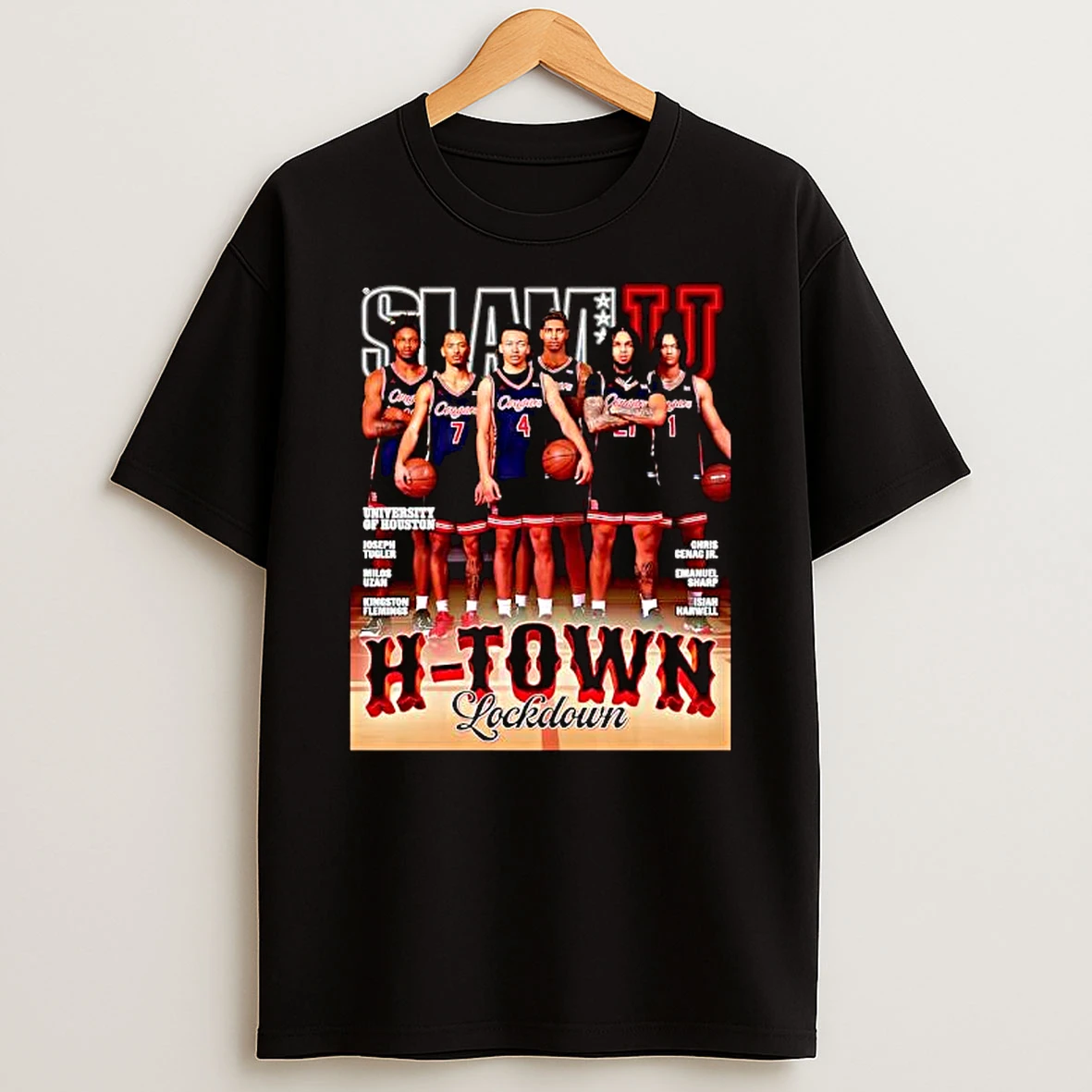 University Of Houston Joseph Tugler Milos Uzan Kingston Flemings Basketball Player H Town Lockdown T Shirt