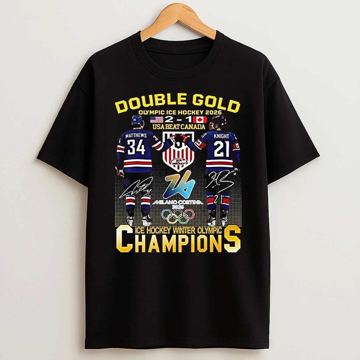 Usa Beat Canada Olympic Ice Hockey 2026 Double Gold Champions T Shirt
