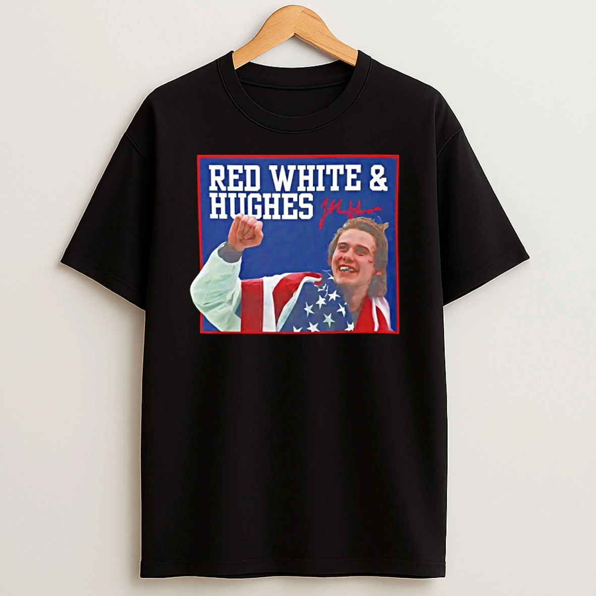 Usa Hockey Red White And Hughes Signatures T Shirt