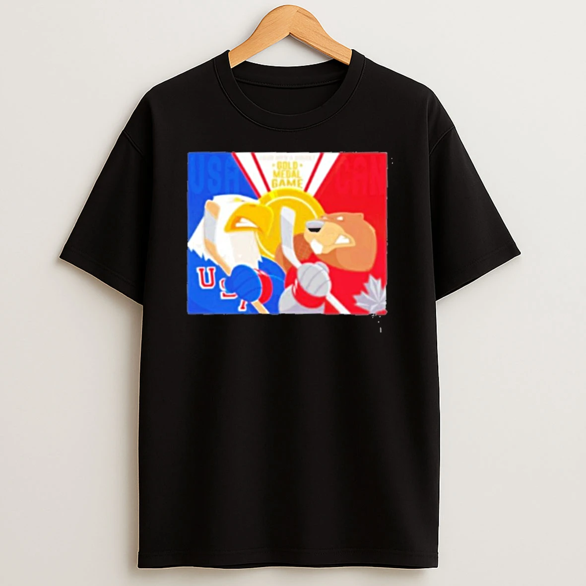 Usa Vs Canada 2026 Mens Hockey Gold Megal Game Mascot T Shirt