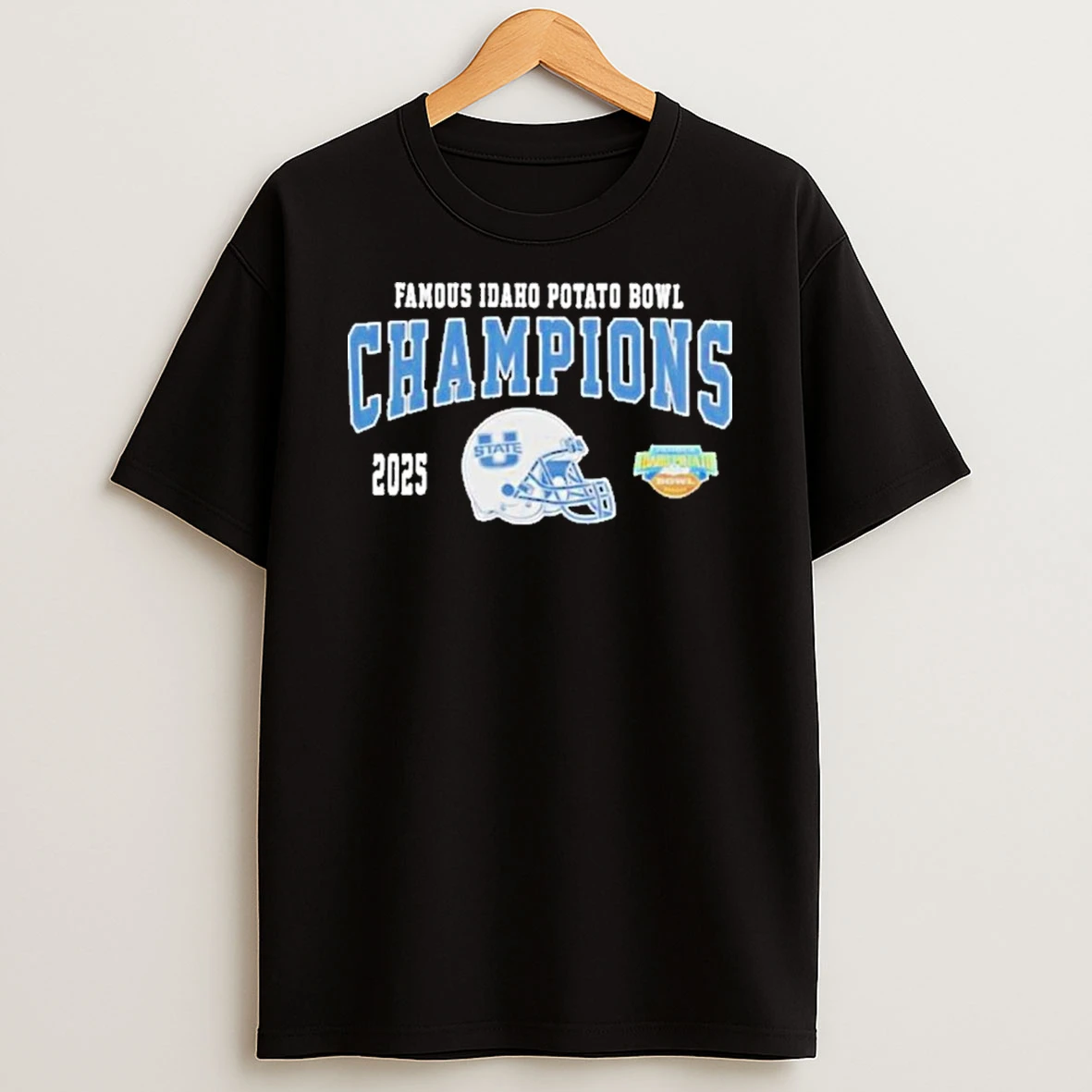 Utah State Aggies 2025 Famous Idaho Potato Bowl Champions Helmet T Shirt