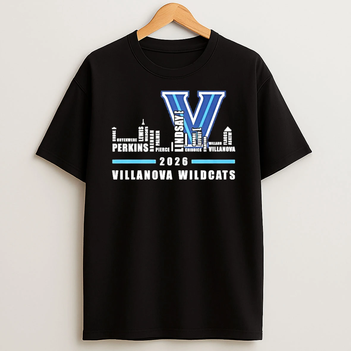 Villanova Basketball Skyline Player Names 2026 T Shirt