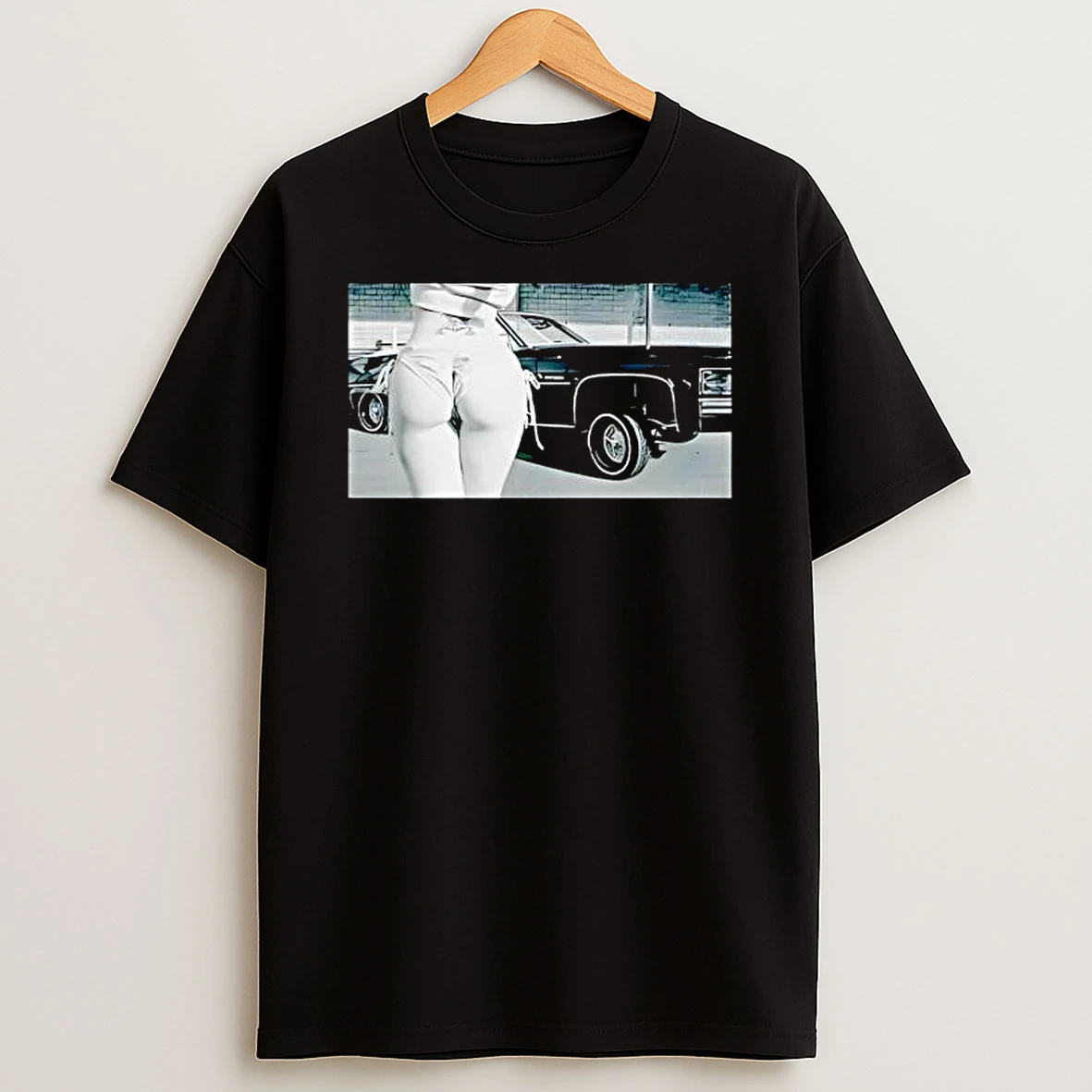 Vintage Lowrider Car Girl Bikini Back View Graphic T Shirt
