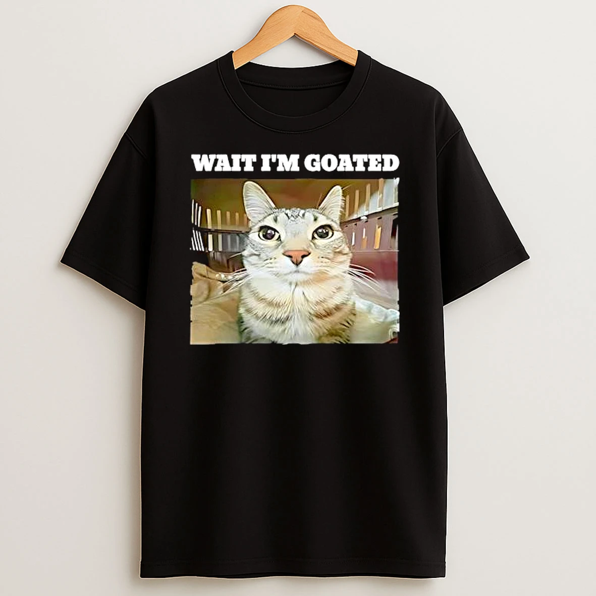 Wait Im Goated Funny Tabby Cat Expression T Shirt