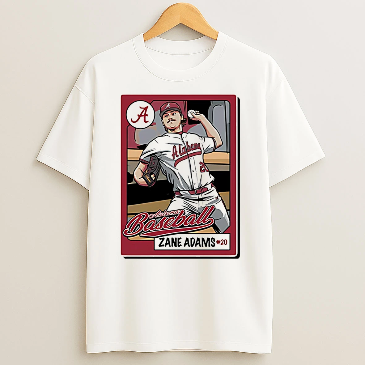 Zane Adams Alabama Baseball Card Caricature T Shirt