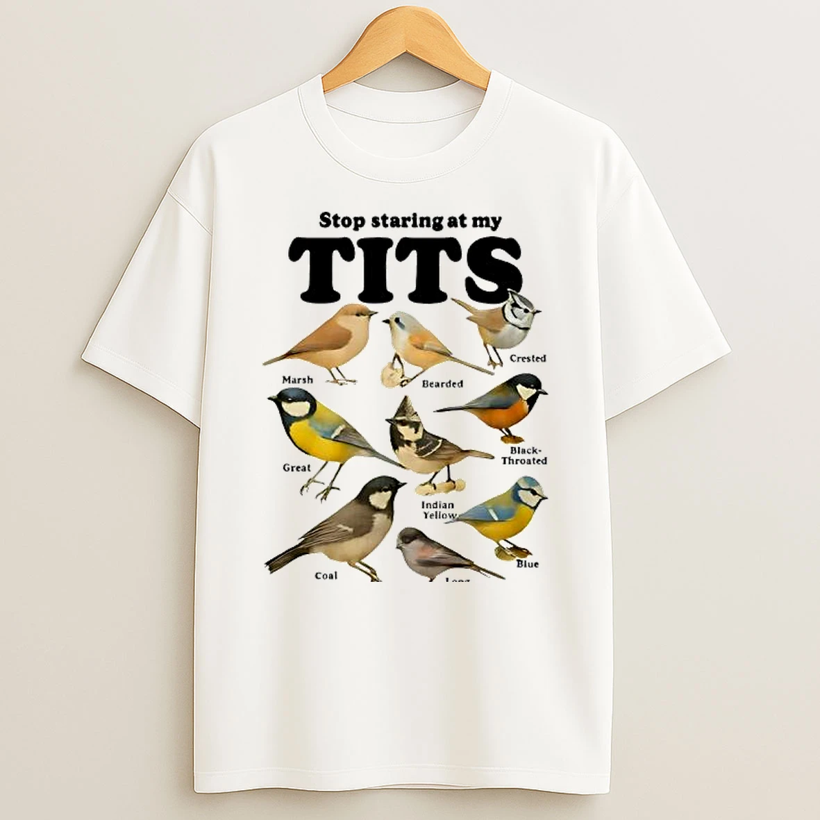 Stop Staring At My Tits Birds List Graphic T Shirt