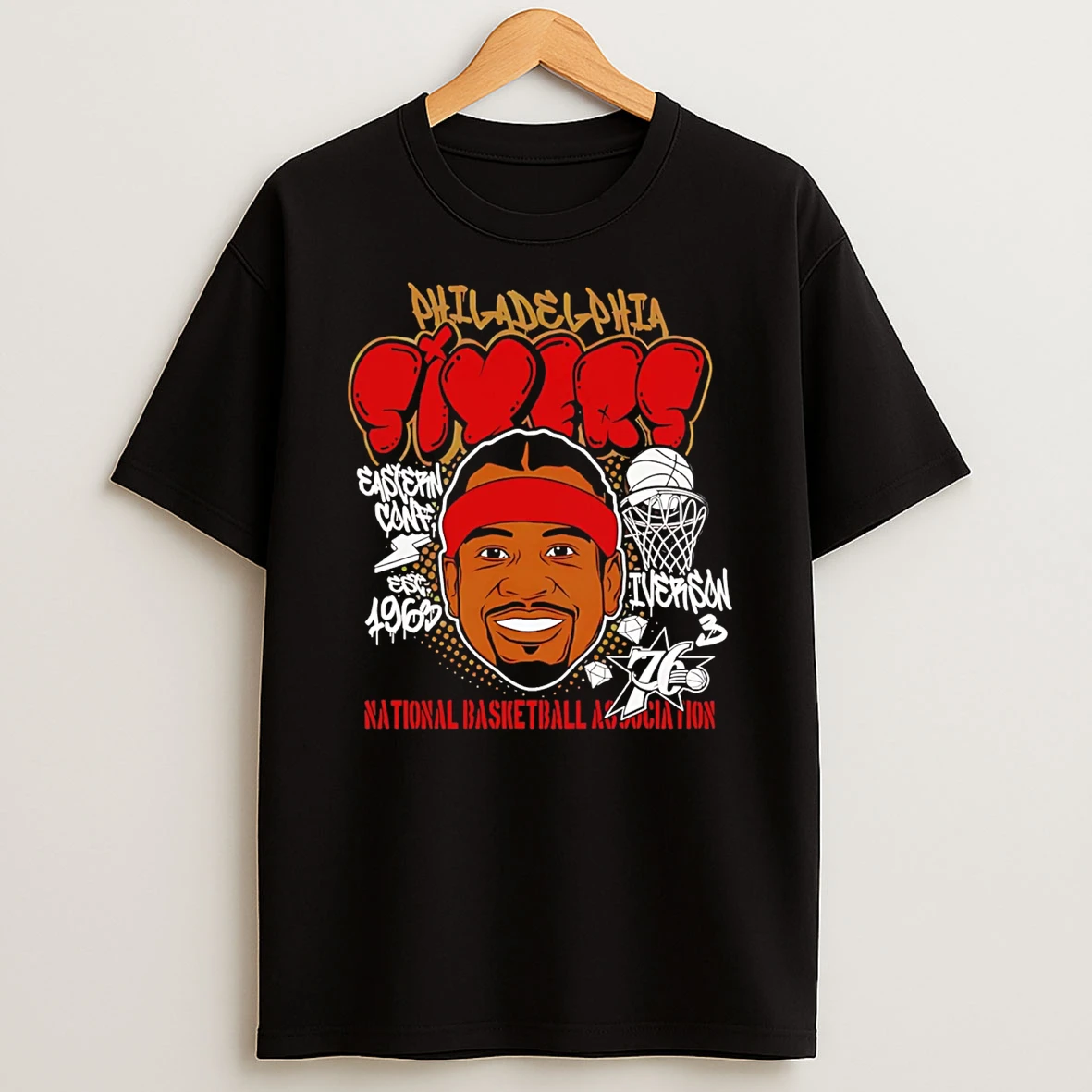Allen Iverson Philadelphia 76ers Headshot Paint T Shirt