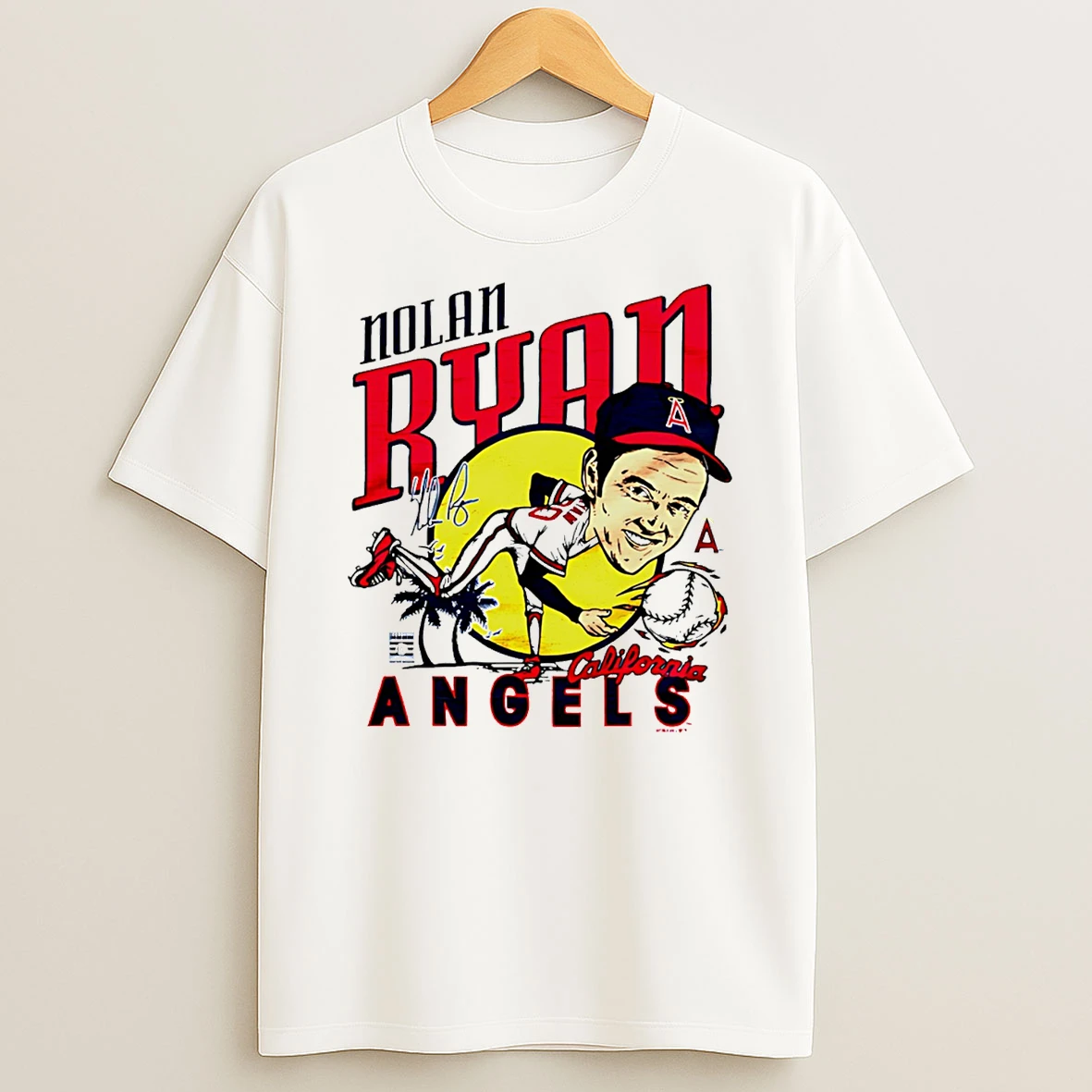 Angels Nolan Ryan Signature Caricature T Shirt