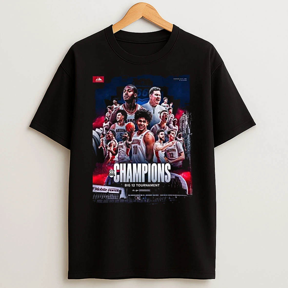 Arizona Wildcats Mens Basketball 2026 Big 12 Tournament Champions T Shirt