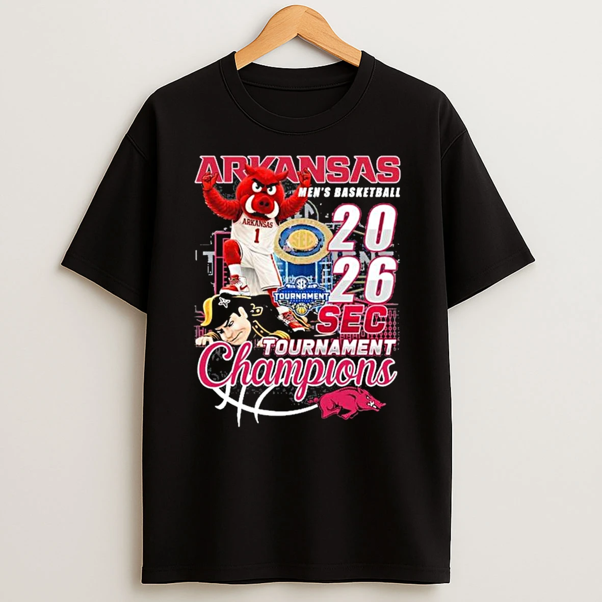 Arkansas Mens Basketball 2026 Sec Tournament Champions Mascot T Shirt