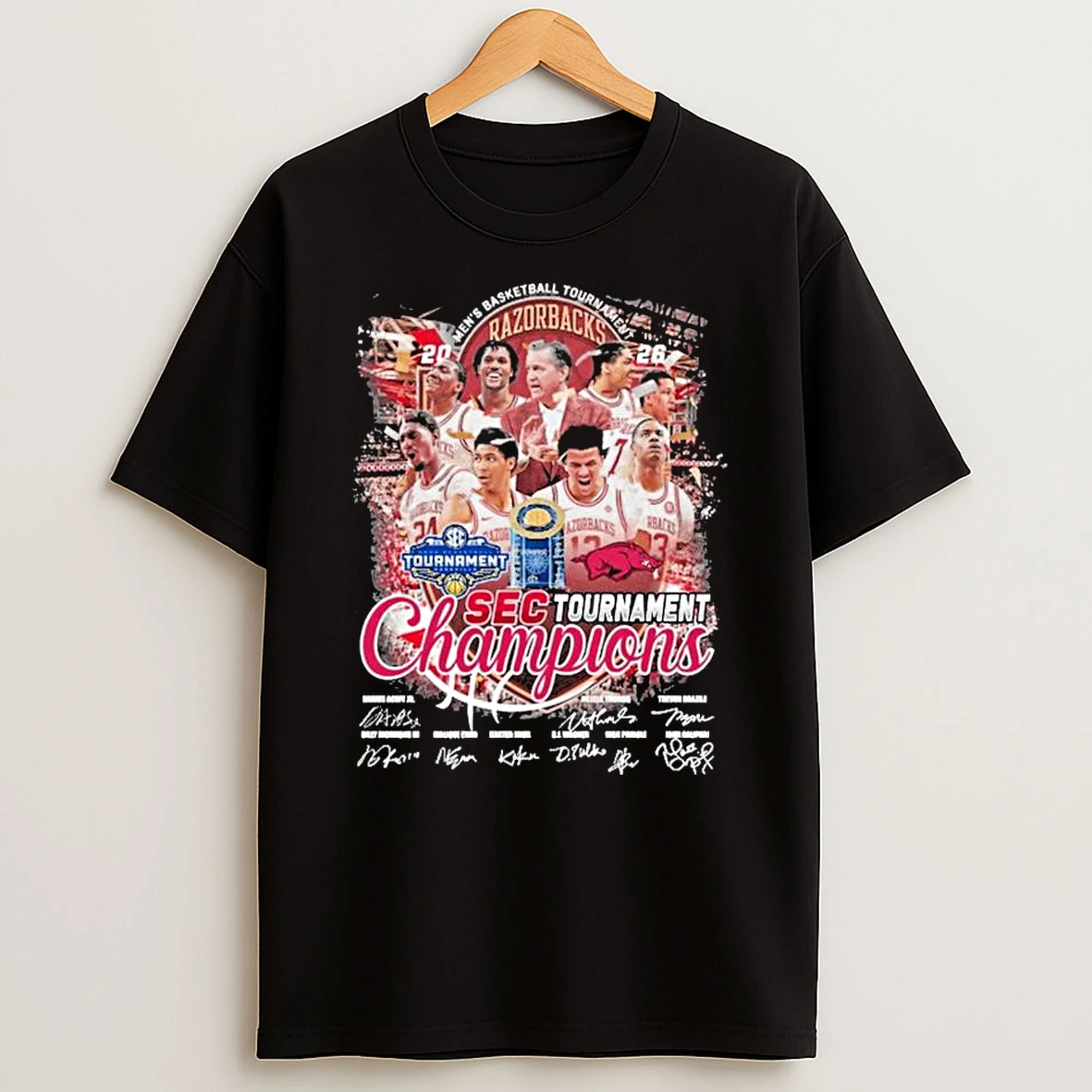 Arkansas Razorbacks 2026 Mens Basketball Sec Tournament Champions Signatures T Shirt